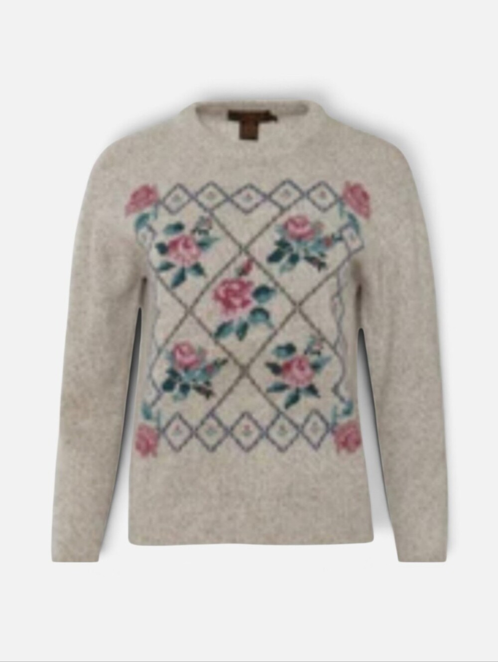Eddie Bauer Vintage 90s Wool Blend Floral Knit Grandma Sweater Cozy Size Medium